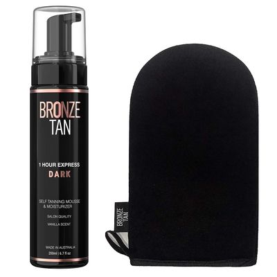Bronze Tan Dark Self Tanner Mousse & Washable Self Tanning Mitt Set - Salon-Quality Sunless Tanner Foam for All Skin Tones - Vanilla Scented, 6.7 oz - Self Tan Application Kit