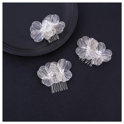 3Pcs Wedding Flower Bridal Hair Combs Handmade Gold Vintage Wedding Hair Comb Rhinestones Bridal Hair Pieces (Silver)
