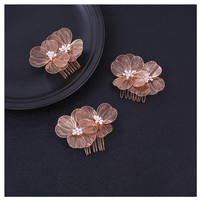3Pcs Wedding Flower Bridal Hair Combs Handmade Gold Vintage Wedding Hair Comb Rhinestones Bridal Hair Pieces (Gold)