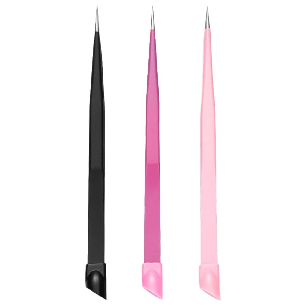 Beavorty 3pcs Dual-ended Tweezers for Nail Art Eyelash Extensions Comfortable Grip Multi-purpose Craft Tools for Women Includes