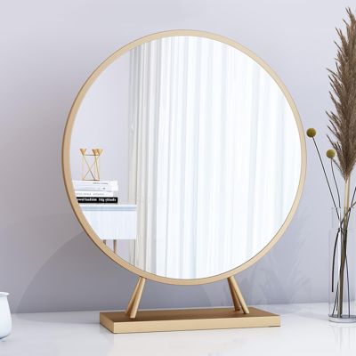 ACHZYFT Table Mirror,Countertop Mirror,Bathroom Shaving Mirror,Table Vanity Cosmetic Dressing Table Circle Mirror for Styling Hair Beauty Or Plucking Eyebrow(Size:40cm,Color:Gold)