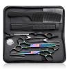 PURPLEBIRD Hair Cutting Scissors Kit, Professional Barber Scissors Hairdressing Shears Set with Stainless Steel Hair Scissor Thinning Scissor for Men Women Pet 10 Pcs Rainbow view 1