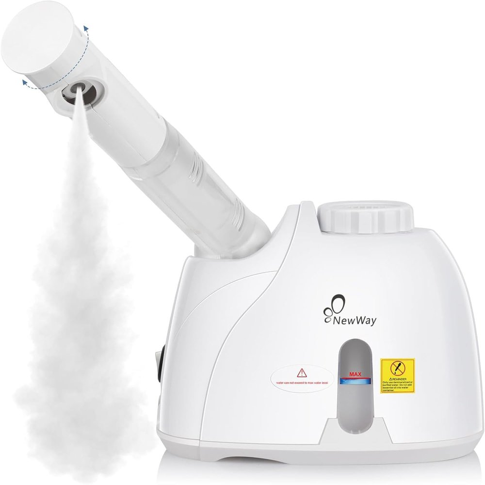 NewWay Facial Steamer Plus Extendable Arm Steaming Warm Mist Humidifier for Face Spa Sinuses Moisturizing, Salon or Homeuse