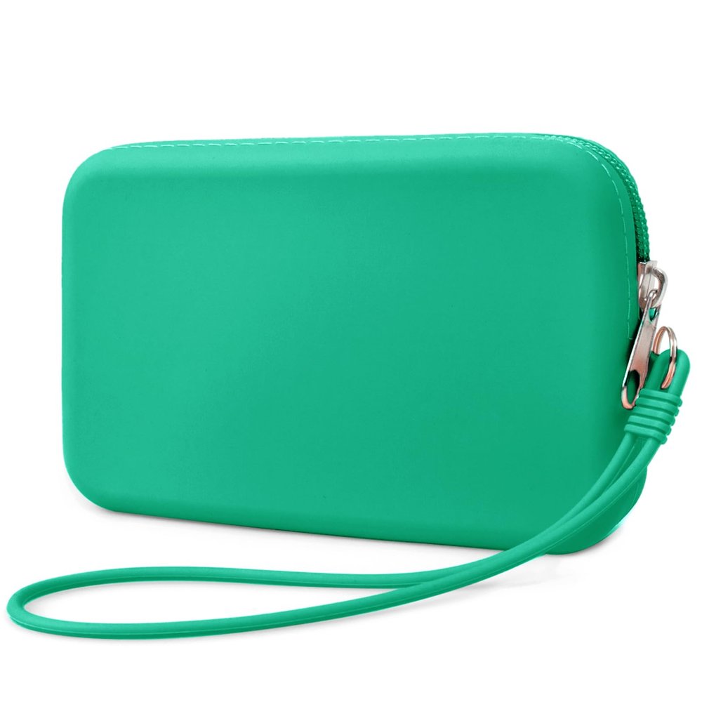 Silicone Small Makeup Bag Pouch for Purse, Travel Toiletry Bag Cute Portable Cosmetic Bag Waterproof Makeup Storage Bag Mini Zipper Clutch Makeup Organizer for Makeup, Beauty Tools (Small Green)
