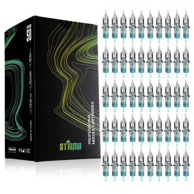 STIGMA Aquamarine Knight Disposable Tattoo Cartridge Needles Tattoo Cartridges Assorted Sizes 50pcs of Round Liner #12(1203RL 1205RL 1207RL 1209RL 1211RL) 0.3mm EN02B-50KIT-E