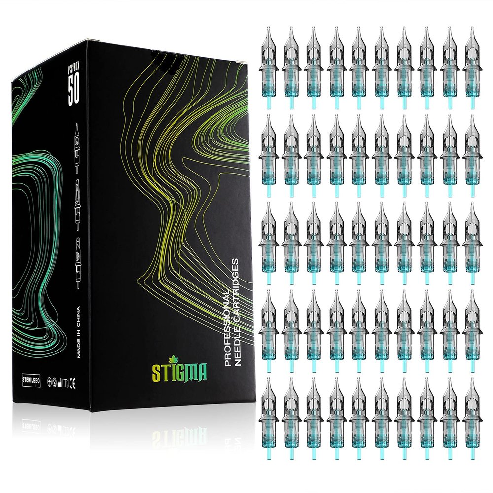 STIGMA Aquamarine Knight Disposable Tattoo Cartridge Needles Tattoo Cartridges Assorted Sizes 50pcs of Round Liner #12(1203RL 1205RL 1207RL 1209RL 1211RL) 0.3mm EN02B-50KIT-E