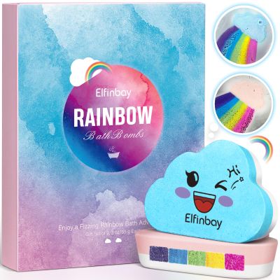Elfinbay Rainbow Cloud Bath Bomb for Girls, 2 Extra Large Handmade Bath Bombs for Kids Bubble Bath Fizzies, Kids Safe Bath Bombs, Easter Basket Stuffers Mothers Day Gifts