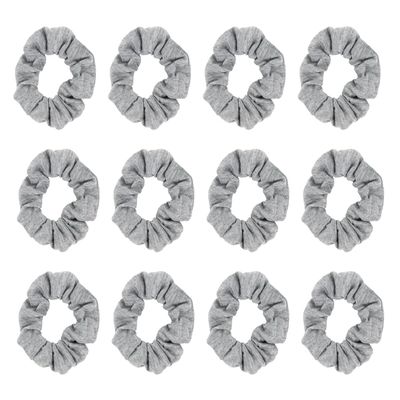 12pcs Cotton Hair Scrunchies Single Jersey Solid Color Ponytail Holders Elastic Hair Ties for Women Accessories (Light Grey)