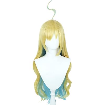 osseoca Light blonde blue green splicing long curly hair big wave curls bangs cos anime exhibition wig + ears 80cm 31inch (Neo Universe:wig + ears)