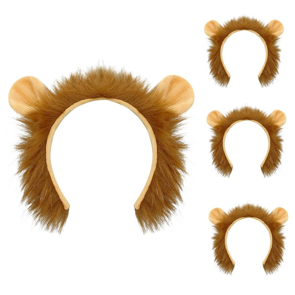 SIOTMERA 4Pack Lion Ears Headband - Plush Realistic Animal Hairband Costume, Halloween Cosplay Birthday Washing Face Makeup Party Mardi Gras Accessories Unisex