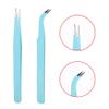 2Pcs Stainless Steel Nail Art Tweezers, Multifunctional Nail Art Sticker for Eyelash Extensions, Anti static Straight Curved Head Manicure Tweezers for Women(Blue) view 3
