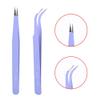 2Pcs Stainless Steel Nail Art Tweezers, Multifunctional Nail Art Sticker for Eyelash Extensions, Anti static Straight Curved Head Manicure Tweezers for Women(Purple) view 3