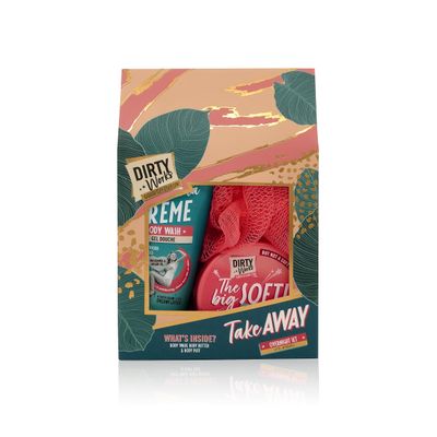 Dirty Works Take Away Overnight Set: Signature Body Wash, Body Butter, and Body Puff for a Luxurious Night-Time Routine