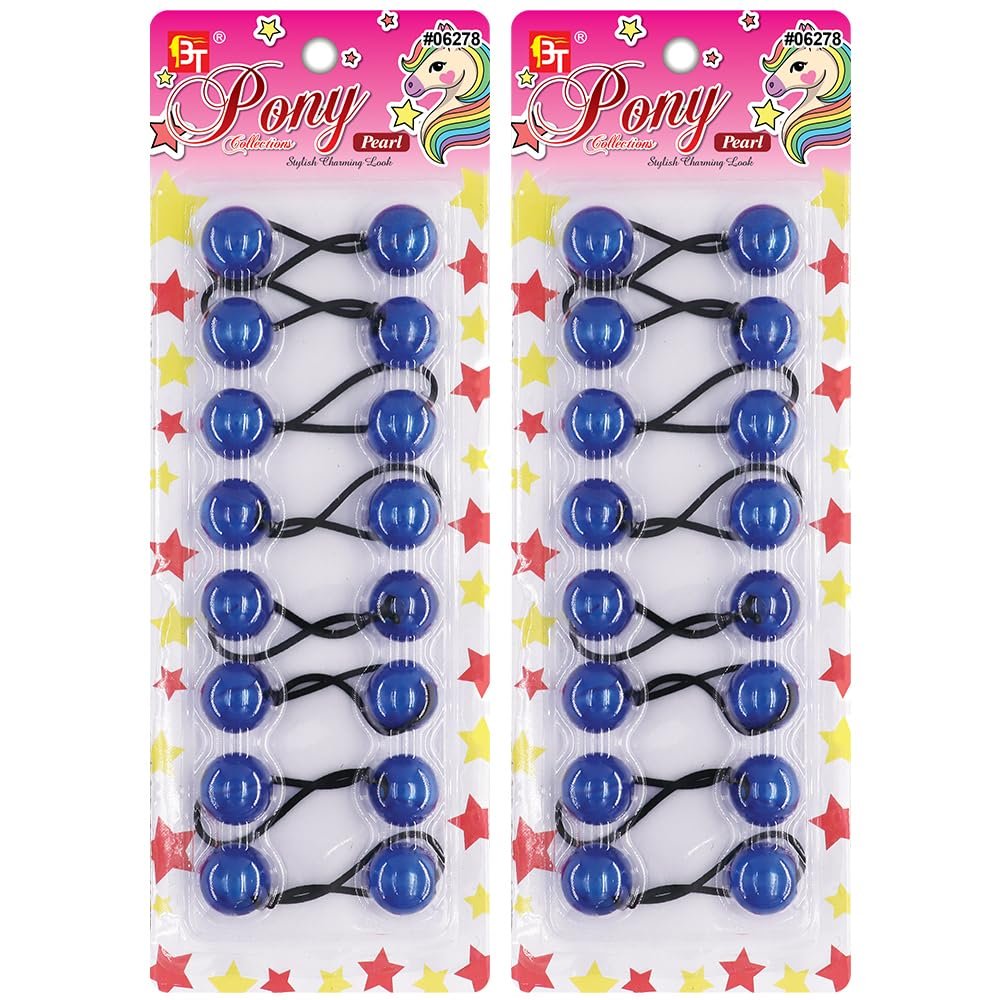 16 Pcs 20mm Hair Ties Hair Accessories for Girls Pearl Color Hair Ties with Balls Bubble Twinbead Ponytail Holders (Blue)