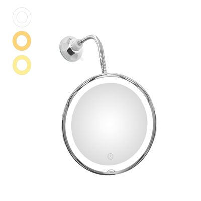 JiBen Upgraded Flexible Gooseneck LED Lighted 10X Magnifying Makeup Mirror with 3 Colors & Dimming Lights, Locking Suction Cup and 360 Swivel, Portable Cordless Travel and Home Bathroom Vanity Mirror
