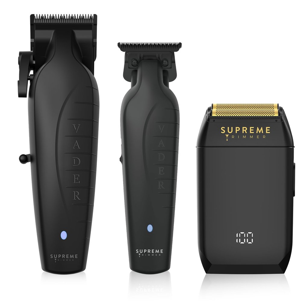 Supreme Trimmer Vader Clipper, Vader Trimmer & Crunch Foil Shaver | Professional Beard Trimmer, Men's Clippers | 3 in 1 Set, Black