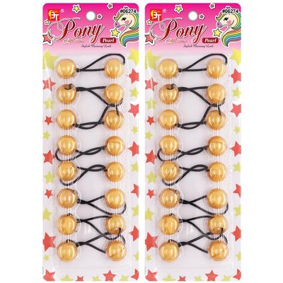 16 Pcs 20mm Hair Ties Hair Accessories for Girls Pearl Color Hair Ties with Balls Bubble Twinbead Ponytail Holders (Gold)