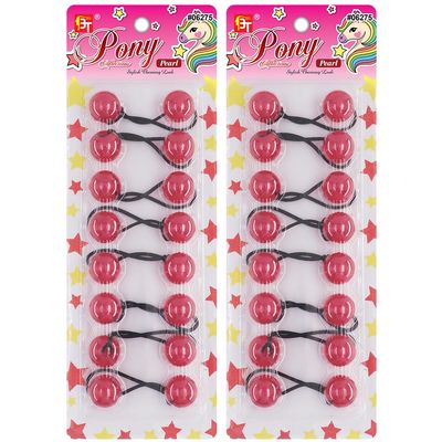 16 Pcs 20mm Hair Ties Hair Accessories for Girls Pearl Color Hair Ties with Balls Bubble Twinbead Ponytail Holders (Red)
