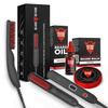 Beard Octane: Beard Straightener Smooth & Style Kit - Natural Beard Balm & Beard Oil w/Argan Oil - Unscented - Ceramic Heated Straightener Brush - Gift for Dad view 1
