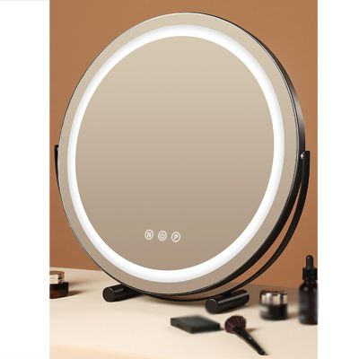 APLUSH Smart Touch Control, 3-Color Dimmable Round Vanity Mirror, Metal Frame, 36o Rotation Makeup Mirror, for Bedroom Table or Desk(B - Black,30 * 33CM/11.8 * 13IN)