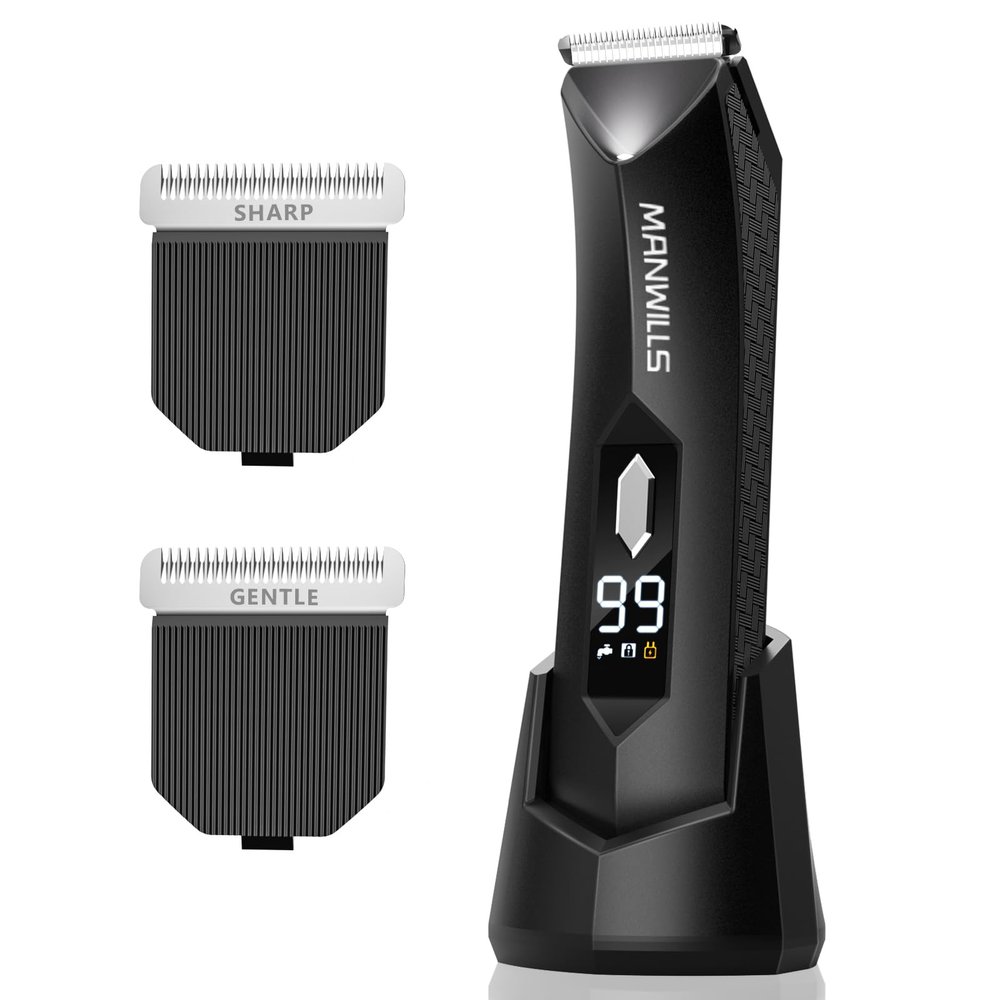 ManWills Replaceable Shaver - 2 Replaceable Ceramic Blades - Sharp & Gentle, Ball Shaver Men IPX7 Waterproof, Pubic Hair Trimmer Men, 7000RPM Mens Grooming Kit