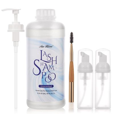 AuReve Lash Shampoo for Lash Extensions 1L/35fl.oz Eyelash Extension Cleanser Lash Cleaning Kit, Gentle Foaming Eyelash Shampoo with Brush and Wash Bottle for Salon Home Care Unscented