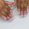 24 Pcs French Tip Press on Nails Long Coffin Fake Nails Pink Nail Square Glue on Nails Full Cover Stick on Nails White French Design False Nails Acrylic Nails for Women Or Girl Manicure view 1