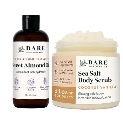 Bare Botanics Sweet Almond Hair & Body Oil + Coconut Vanila Body Salt Scrub