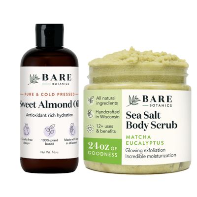 Bare Botanics Sweet Almond Hair & Body Oil + Matcha Eucalyptus Body Salt Scrub