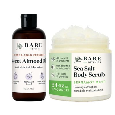 Bare Botanics Sweet Almond Hair & Body Oil + Bergamot Mint Body Salt Scrub