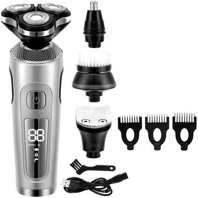 LEONYS Head Shavers for Men, 4 in 1 Electric Shaver 3D Floating Cutters USB Fast Charge Shaving Razor Machine for Men Blades Portable Beard Trimmer Clipper (Color : Silver)