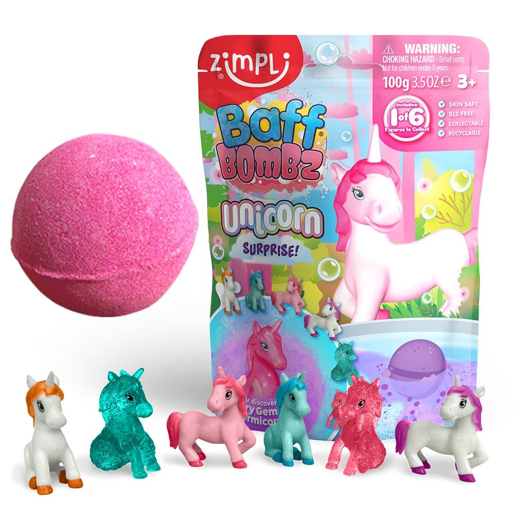 Large Unicorn Surprise Bath Bomb, 6 Surprise Unicorn Toys to Collect in Total, One Per Bath Bomb, Children's Collectible Bath Toy, Stocking Filler Toy, Xmas Present for Boys & Girls