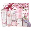 Beautifier Life Bath and Body Gift Set for Women - Luxurious Home Spa Gift Set,Japanese Cherry Blossom 7-Piece Set Including Shower Gel,Body Lotion,Bath Oil,Bath Salt,Soap,Bath Bombs and Candle view 1