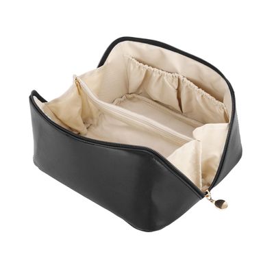 ABCISI Makeup Bag,Travel Makeup Bag,Large Capacity Travel Cosmetic Bag,Ideal for Beauty Enthusiasts and Travelers,Multifunctional Storage PU Leather Bags,Aesthetic Makeup Bag (Black)