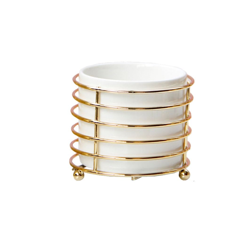Alipher Makeup Brush Holder Ceramic Cosmetic Brush Organizer Portable Makeup Brush Cup Desktop Jewelry Storage Bottle For Office Bathroom (8.6 * 6.6CM, Gold)