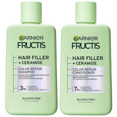 Garnier Fructis Hair Filler Color Repair Shampoo and Conditioner Set, Hair Care for Colored, Bleached Hair with Ceramide, 10.1 Fl Oz, 2 Items, 1 Kit