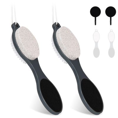 Yclin Foot File Callus Remover-2 Pcs 4 in 1 Foot Scrubber Dead Skin Remover for Feet,Pumice Stone, Foot Rasp and Sand Paper for Home Foot Care,Foot Brush for Shower (Grey Pedicure Foot File)