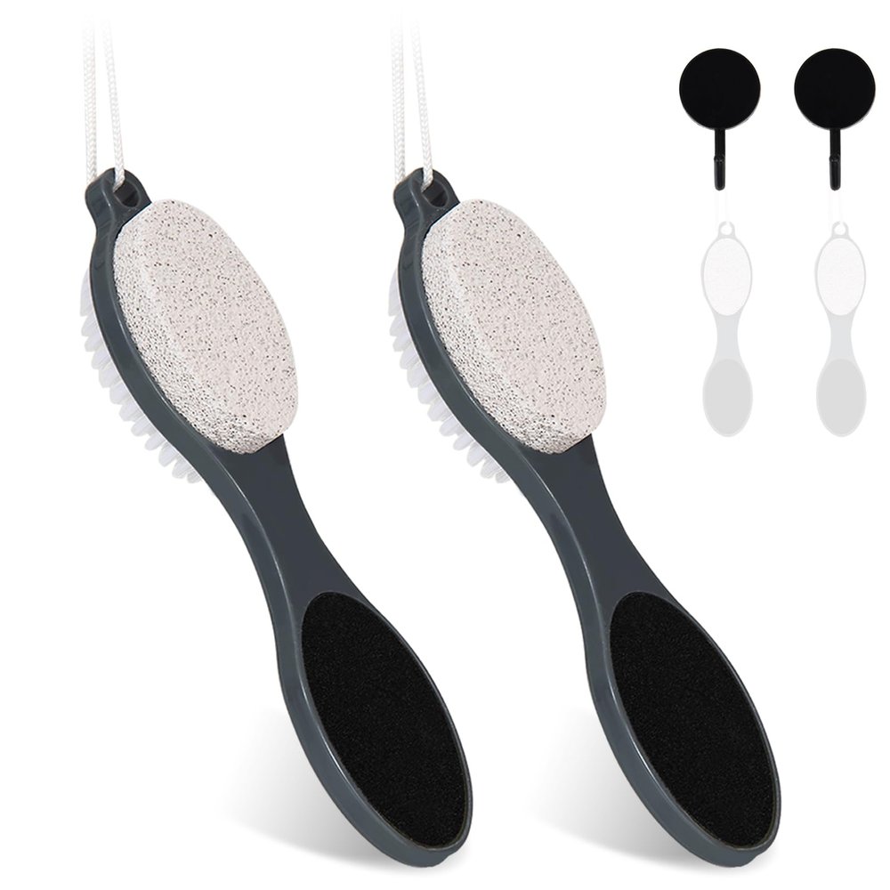 Yclin Foot File Callus Remover-2 Pcs 4 in 1 Foot Scrubber Dead Skin Remover for Feet,Pumice Stone, Foot Rasp and Sand Paper for Home Foot Care,Foot Brush for Shower (Grey Pedicure Foot File)