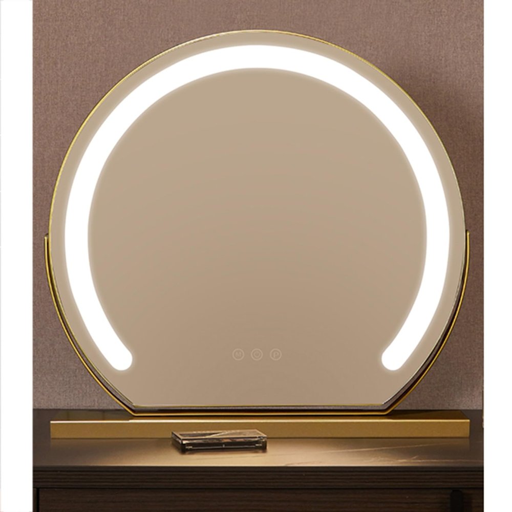 APLUSH Vanity Makeup Mirror with Lights, Smart Touch Control 3 Colors Dimmable, for Makeup Desk, Dressing Room & Bedroom(B - Gold,40 * 39CM/15.7 * 15.4IN)