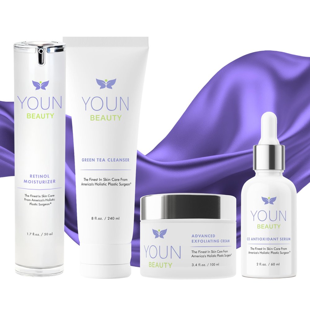 YOUN Beauty 2 Minutes 5 Years Younger Skin Care System by Dr. Anthony Youn  Anti-Aging Skincare Set: Vitamin C Serum, Retinol Moisturizer, Green Tea Facial Cleanser & Wash-Off Exfoliating Cream