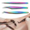 3PCS Eyelash Extension Tweezers Set Lash tweezers for Volume & Individual Eyelash Extensions Stainless Steel Tweezers, Straight Pointed Dolphin Curved Tip Tweezers Lash Extension Supplies view 3