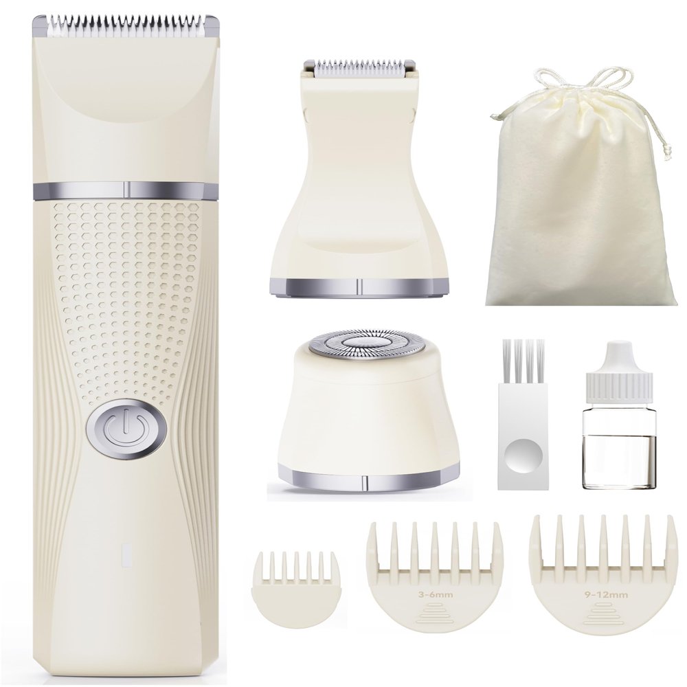 unibono 3-in-1 Electric Razor for Women - Waterproof Bikini Trimmer,Rechargeable Electric Shaver for Lady,Pubic Hair Trimmer Women,Personal Trimmer Groomer for Body Hair (Cream, LY)