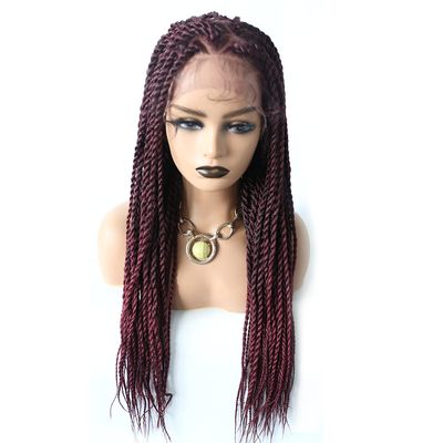 31" Full Lace Front Box Braid Wigs With Micro Cornorow Braid Natural Hairline Curly Synthetic Wigs For African American Women (#1B/99JT Black Mix Wine Red)