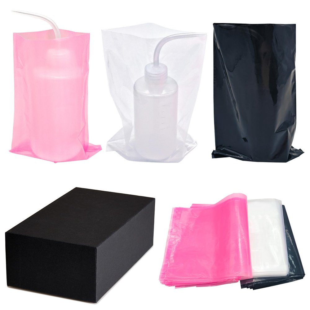 300pcs Tattoo Wash Bottle Bags,Thicken Disposable Squeeze Bottle Bags,for Tattoo Bottles Tattoo Supplies Tattoo Kits (Pink, Black, Transparent)