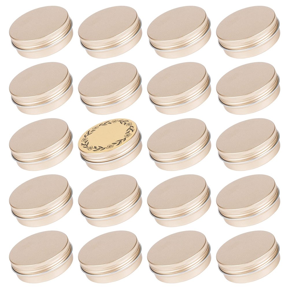 2 oz / 60ml Screw Top Aluminum Tin Jar with Screw Lid and Blank Labels - Pack of 23 (Champagne)