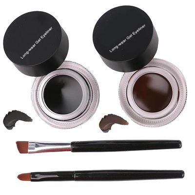 Dual Colour Waterproof Eyeliner 2 Bottles Pack,2 in 1 Eyeliner Eyebrow Cream Set,With 2pcs Brushes, Long-lasting, Smudge-proof (Black+Brown)