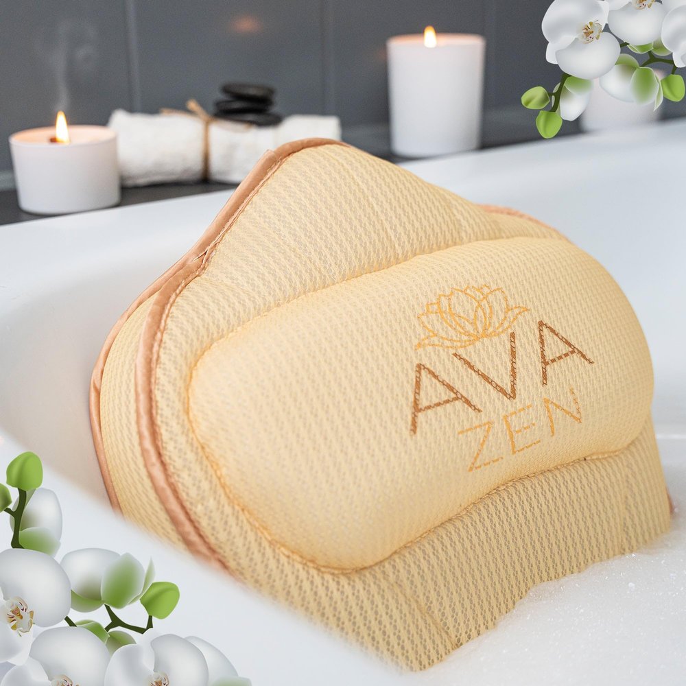 Ava Zen Extra Large Bath Pillow, Bath Pillow for Tub Neck and Back Support, Luxury Spa Set, Bathtub Pillow with 6 Non-Slip Suction Cups