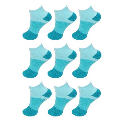 BambooMN Women's Small Medium Super Aloe Infused Fuzzy Cozy Nylon Ankle Home Bed Socks, Aquamarine 9 Pairs