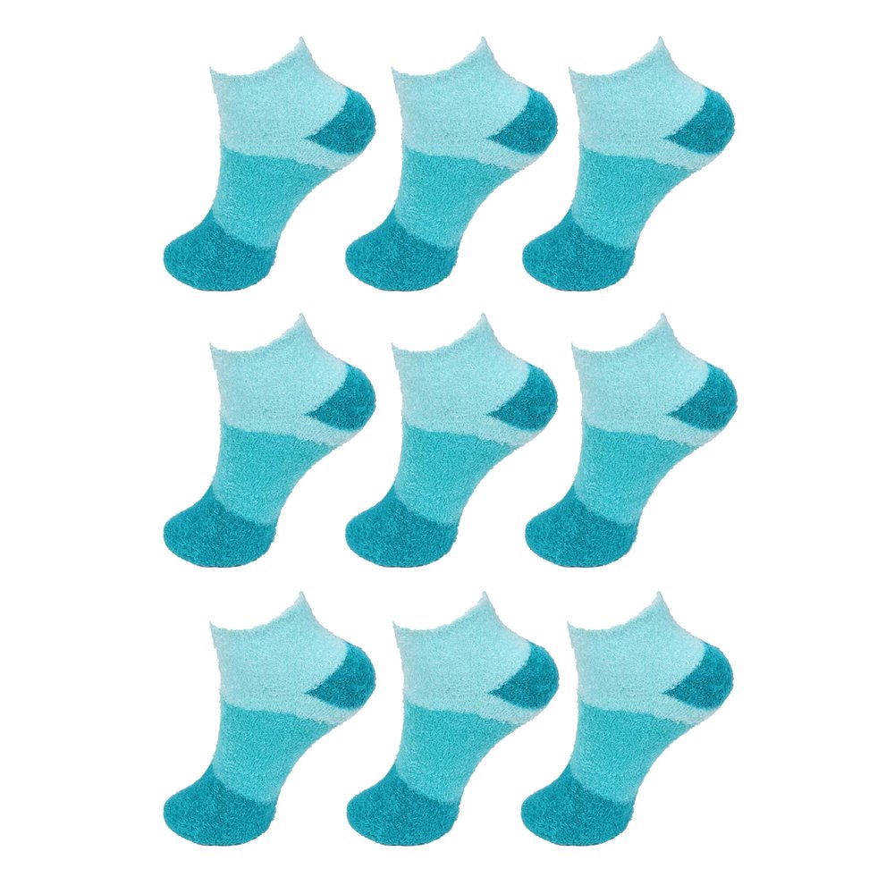 BambooMN Women's Small Medium Super Aloe Infused Fuzzy Cozy Nylon Ankle Home Bed Socks, Aquamarine 9 Pairs