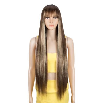 GRFIT Women Wigs 36inches Cosplay Synthetic Wig With Bangs Long Straight Wig Ombre Blond Colored Wig Wig For Women Wig For Black Women Synthetic Wig Human Hair Wigs (Color : 3, Size : 36inches)